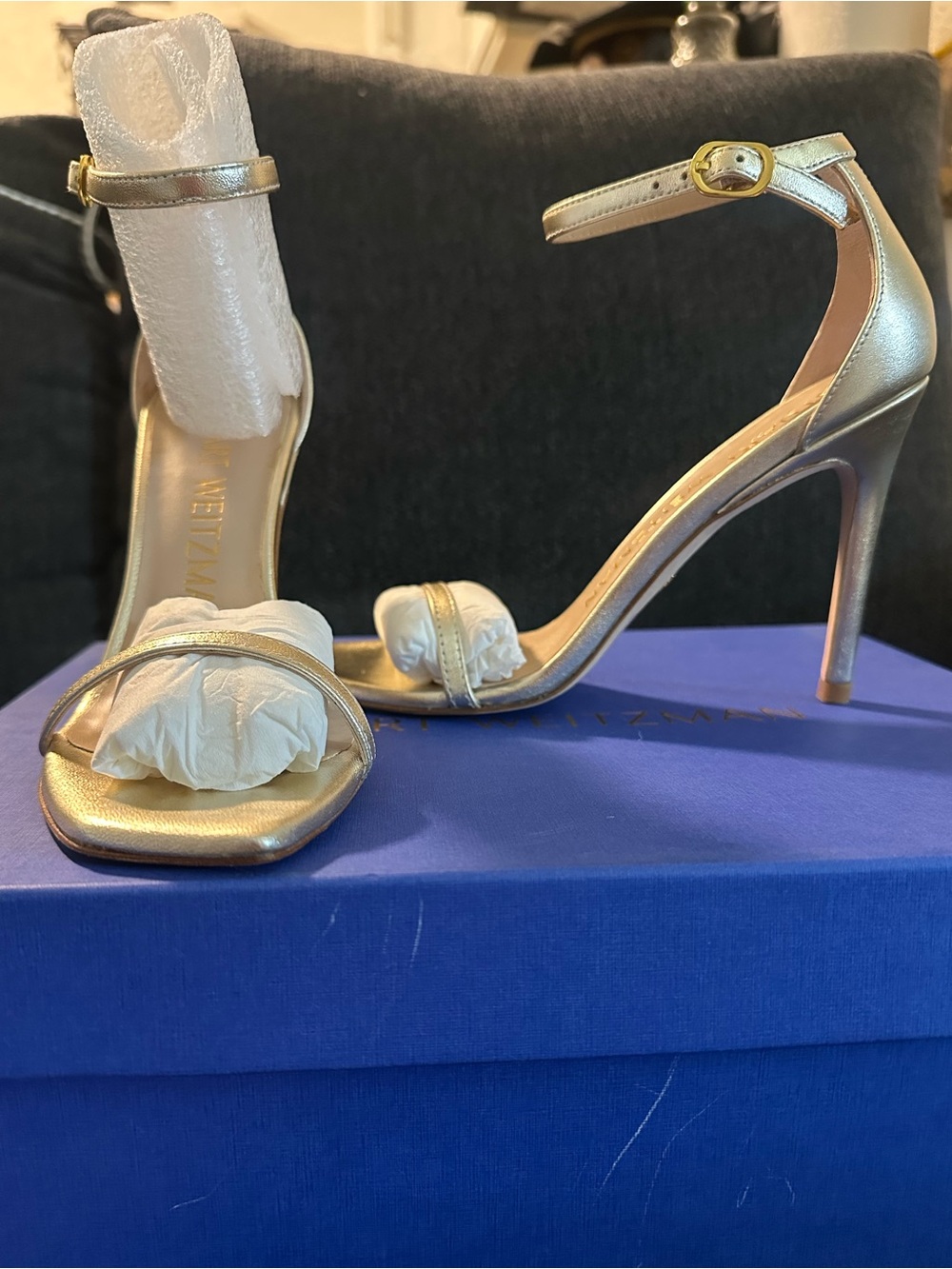 Stuart Weitzman Metallic Gold Ankle-Strap Heels 5.5 NWB